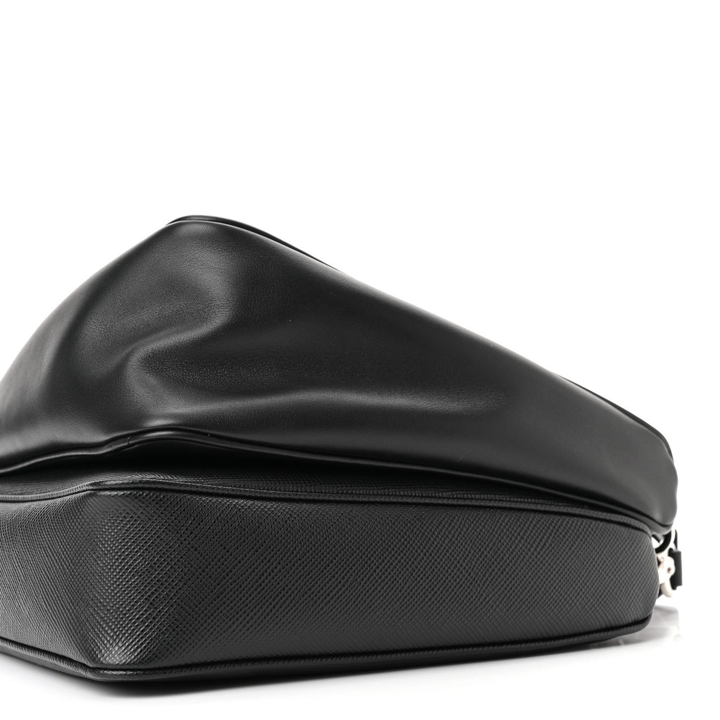 Vitello Saffiano Cuir Double Triangle Shoulder Bag Black