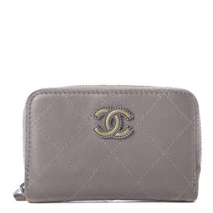 Chanel Calfskin Resin Quilted Zip Around Coin Purse Grey 1 of 9