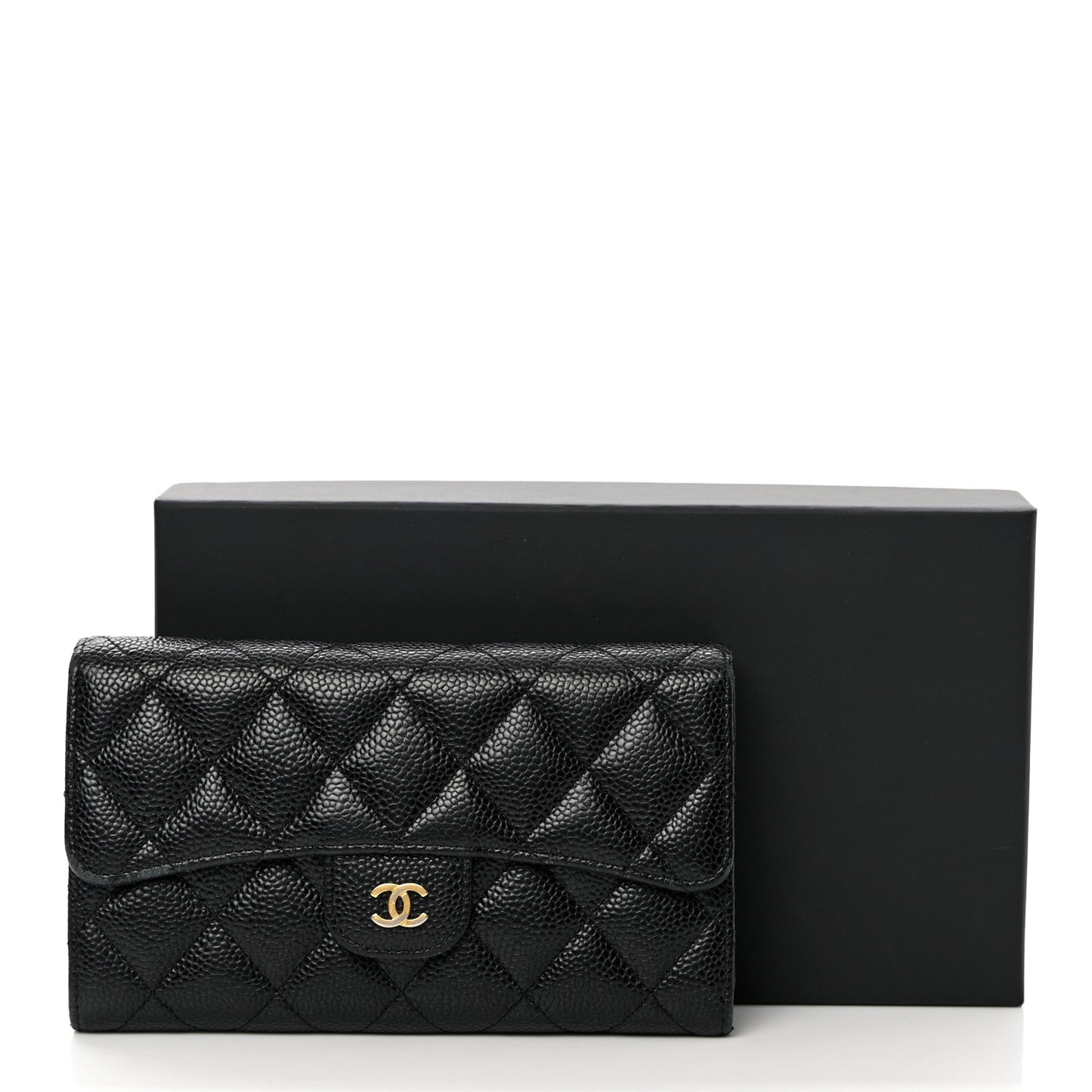Caviar Quilted Large Flap Wallet Black
