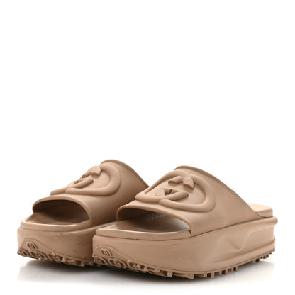 Gucci Soft Rubber Womens Interlocking G Platform 42mm Slide Sandals 37 Vintage Camel 38 Vintage Camel 4 of 9