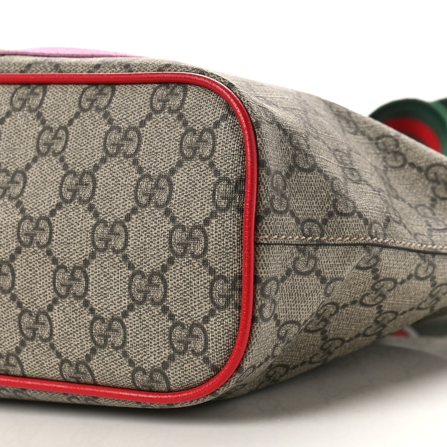 Soft GG Supreme Monogram Web Bosco Patch Small Crossbody Tote Beige Malva Hibiscus Red