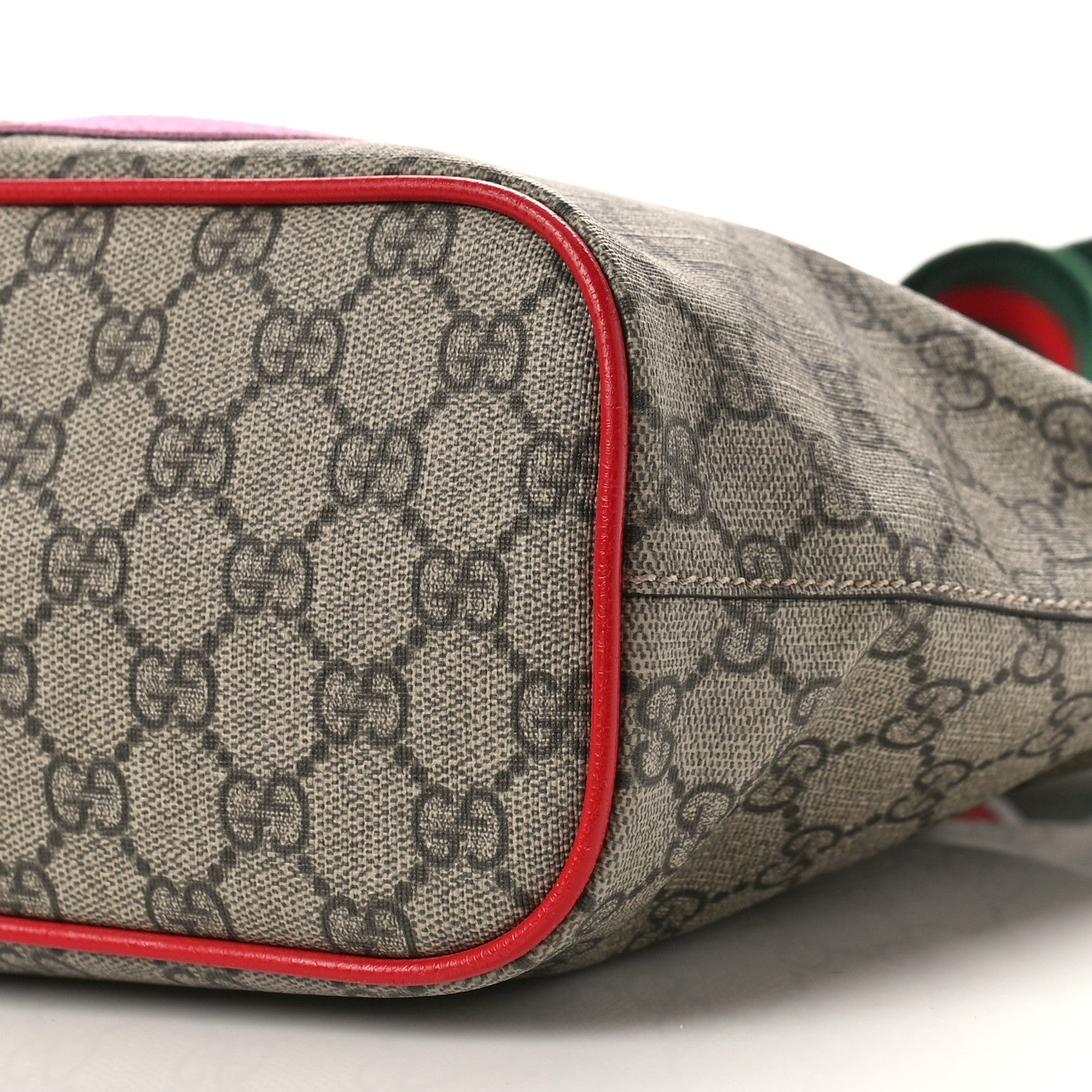 Gucci Soft GG Supreme Monogram Web Bosco Patch Small Crossbody Tote Beige Malva Hibiscus Red 9 of 9