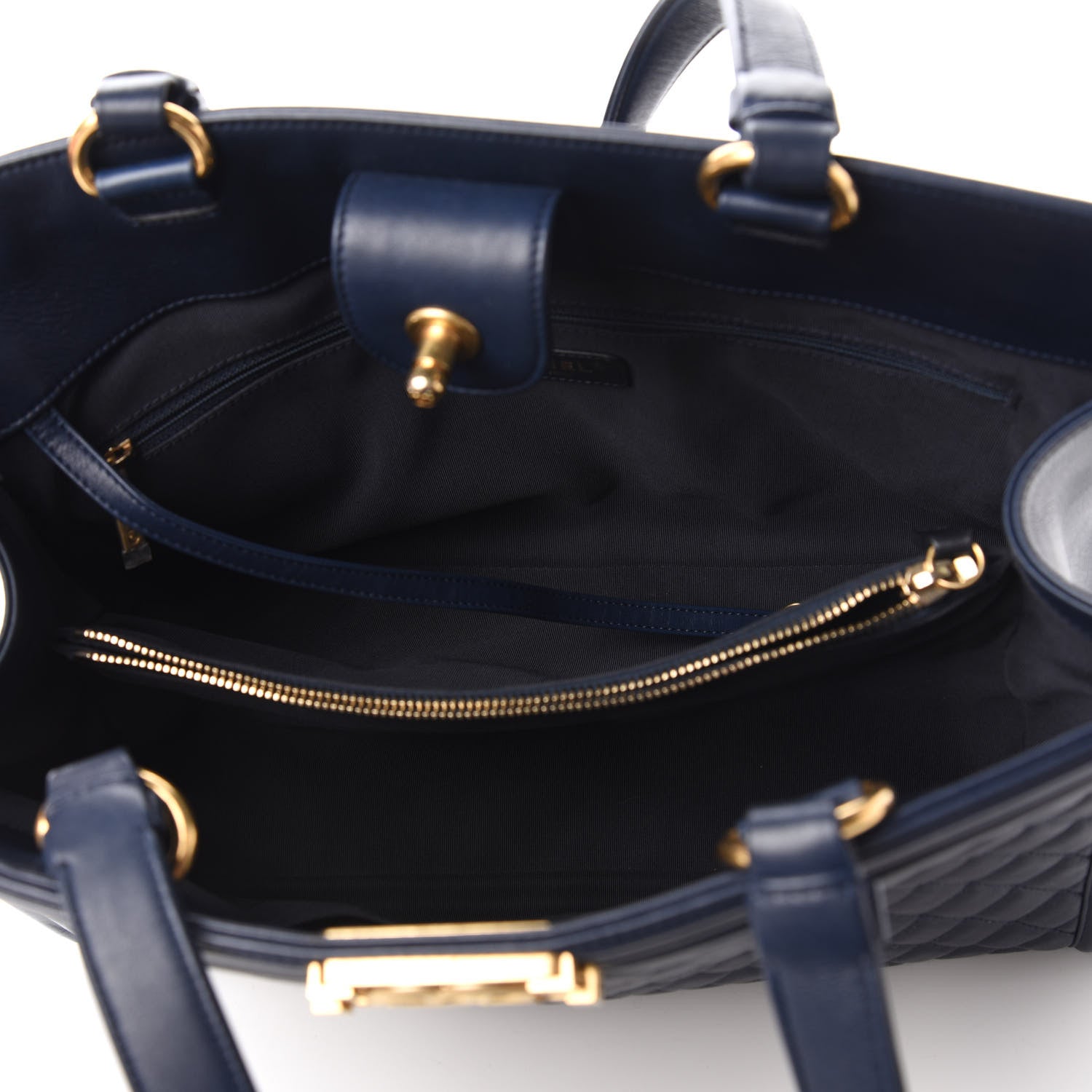 Chanel Calfskin Quilted Boy Shopping Tote Navy Blue 5 of 10
