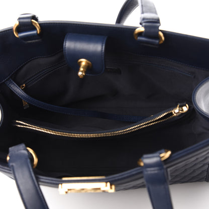 Chanel Calfskin Quilted Boy Shopping Tote Navy Blue 5 of 10