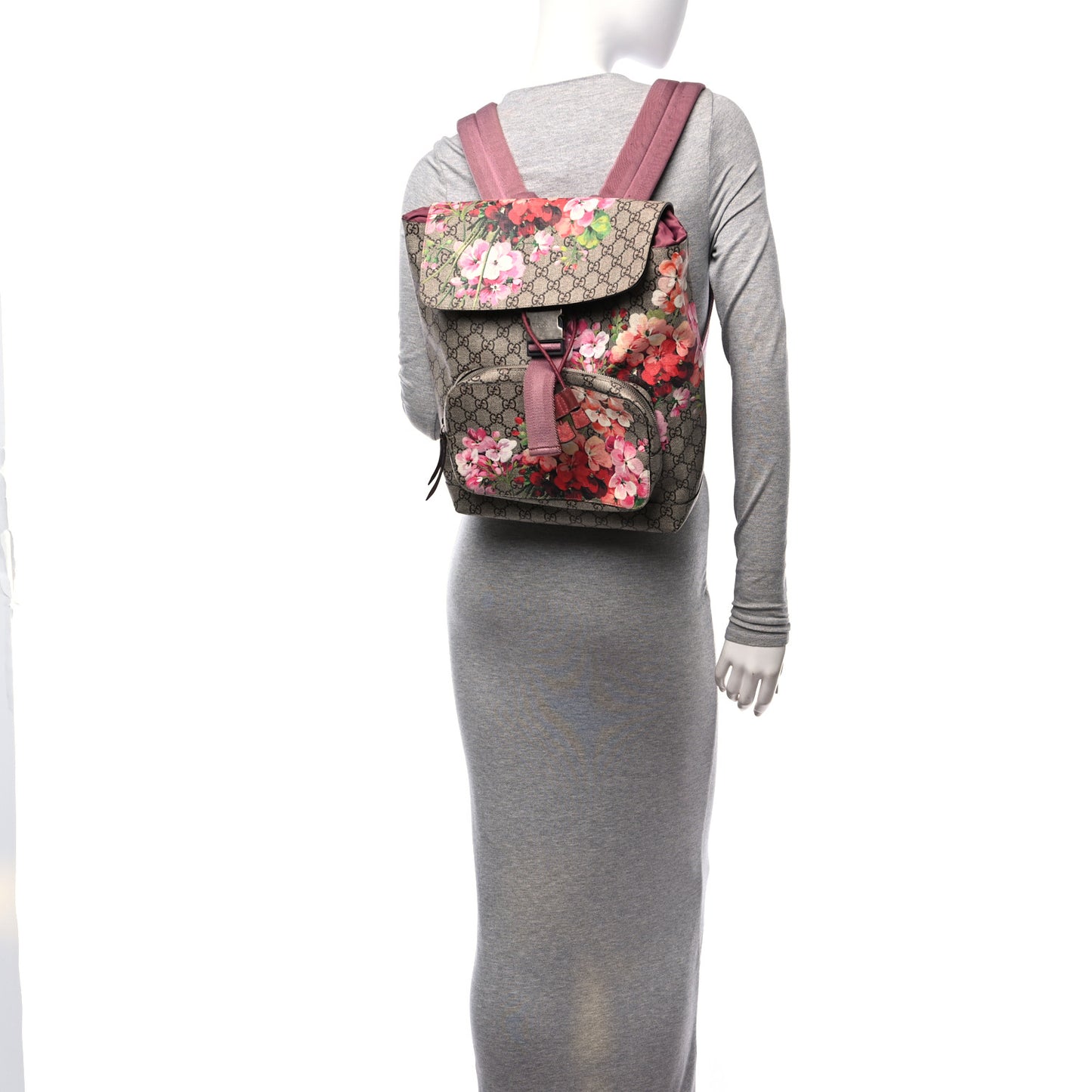 GG Supreme Monogram Blooms Medium Single Buckle Backpack Beige Multicolor Dry Rose