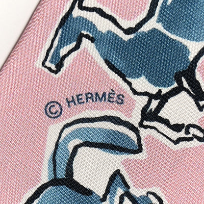 Hermes Silk Chevaux en Liberte Twilly Vieux Rose Bleu 4 of 4