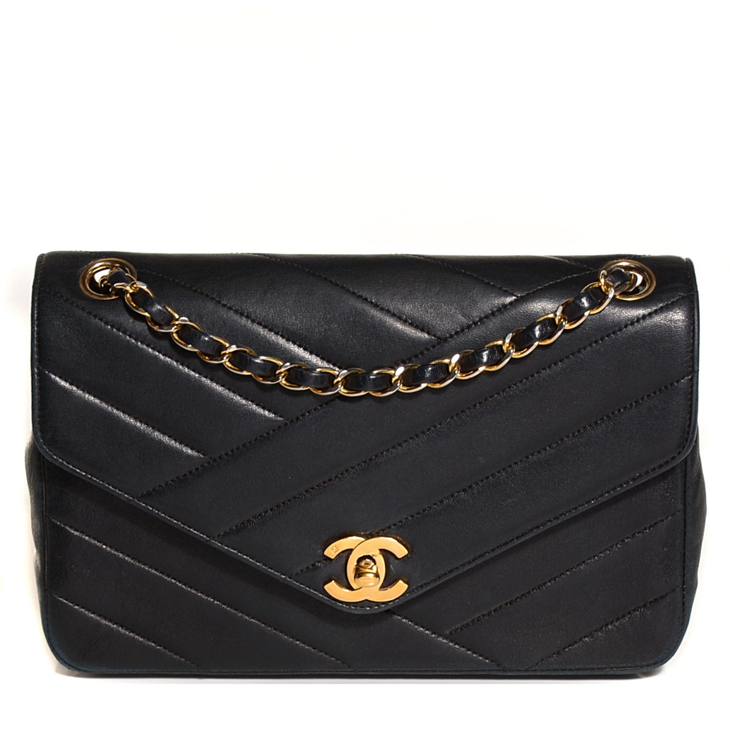 Chanel Lambskin Chevron Small Single Flap Navy Blue 1 of 8