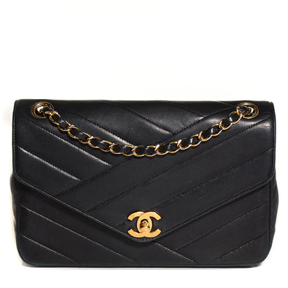 Chanel Lambskin Chevron Small Single Flap Navy Blue 1 of 8