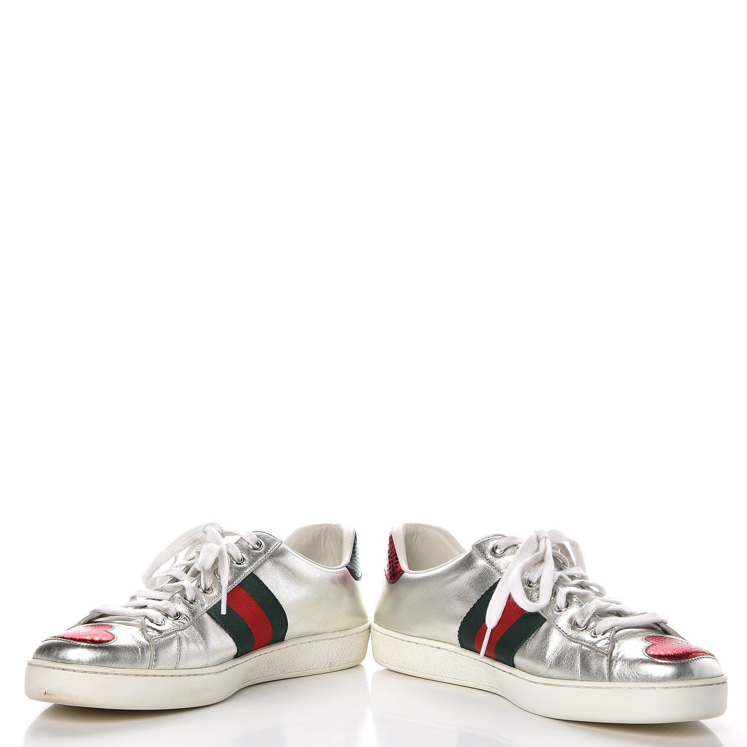 Gucci Metallic Nappa Ayers Web Lightning Bolt Embroidered Mens Ace Sneakers 9 Silver 5 of 15