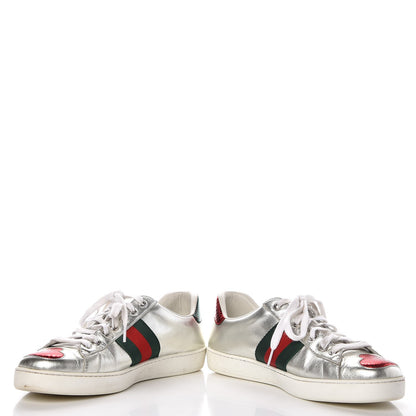 Gucci Metallic Nappa Ayers Web Lightning Bolt Embroidered Mens Ace Sneakers 9 Silver 5 of 15