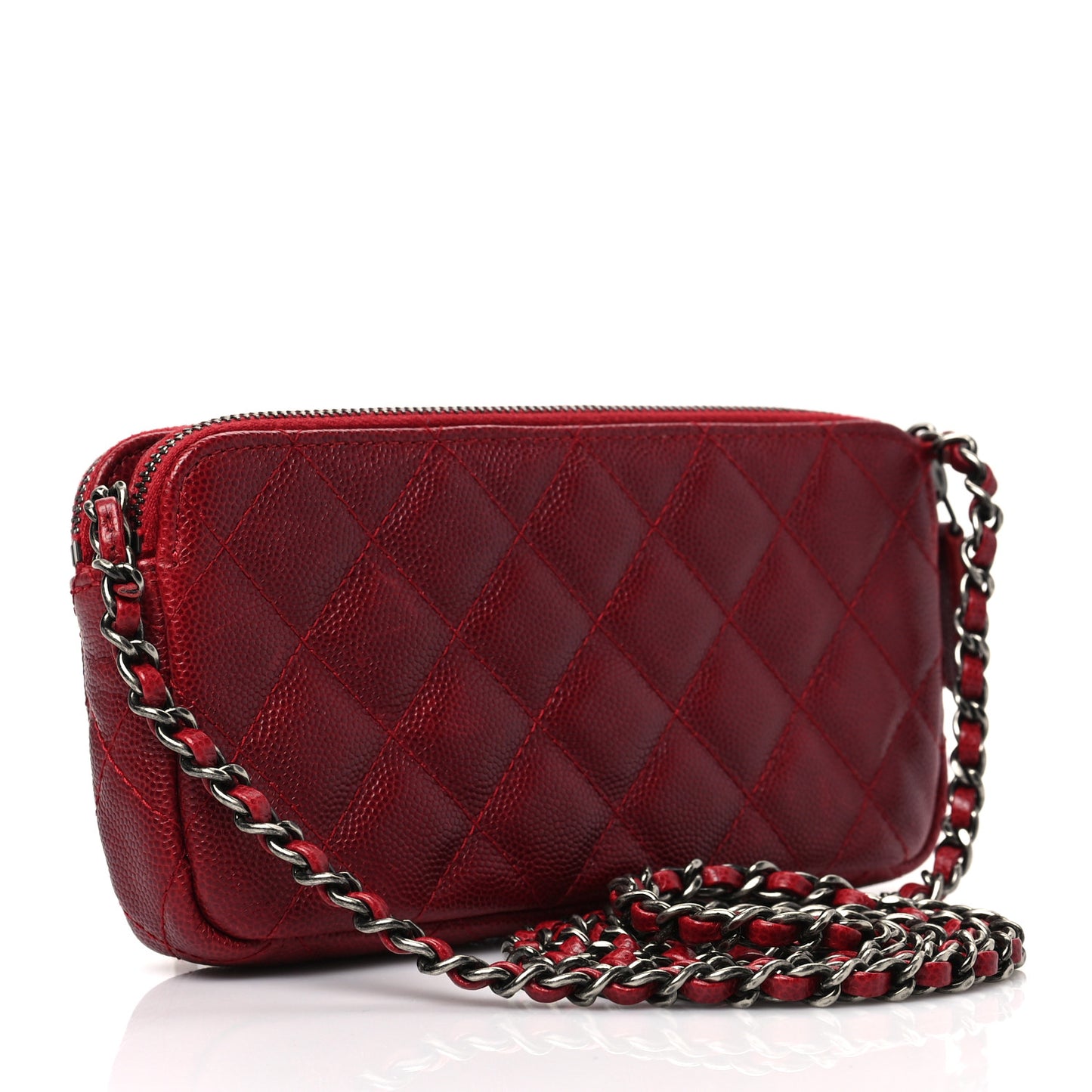Caviar Quilted Small Clutch With Chain Red