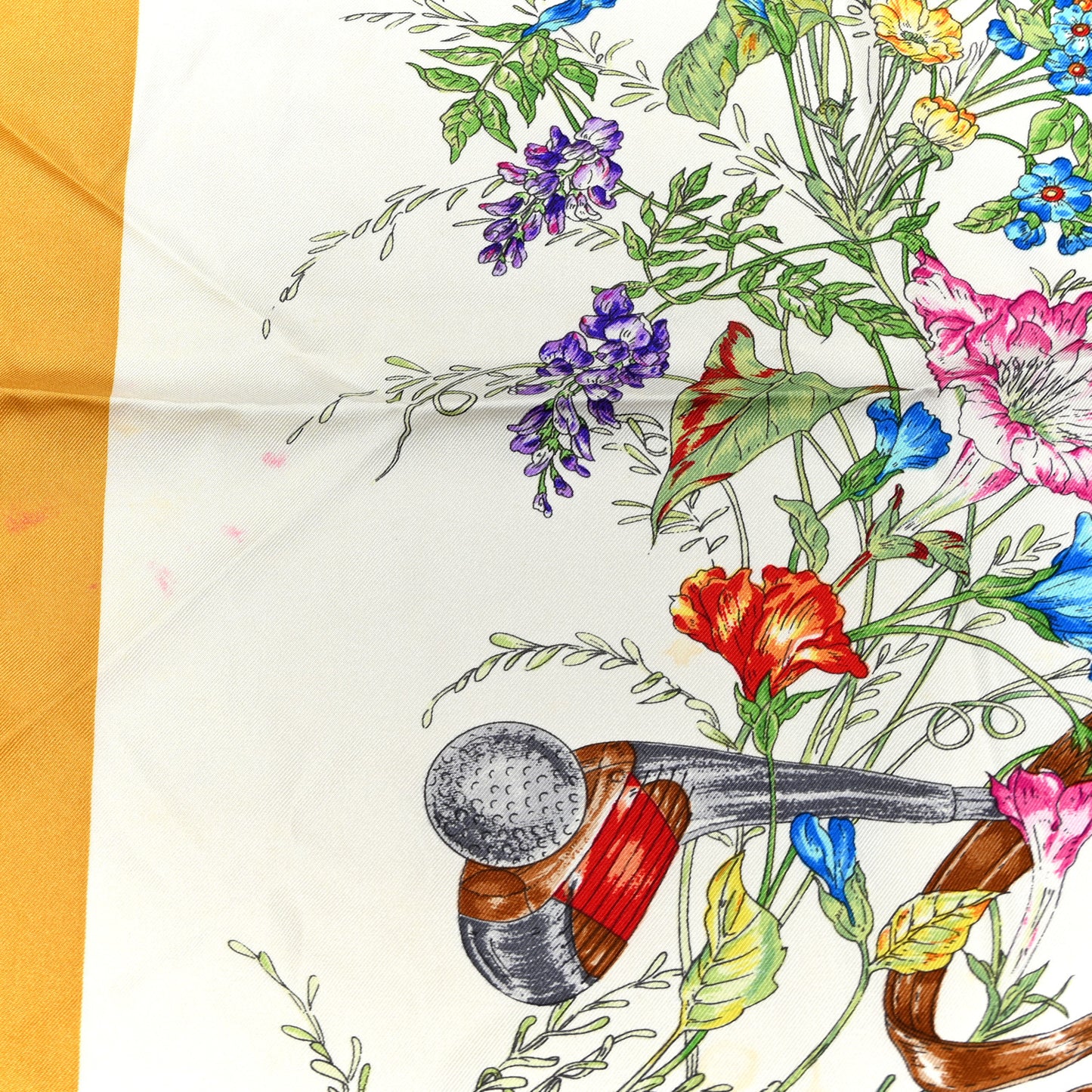 Silk Floral Print Square Scarf Yellow Multicolor