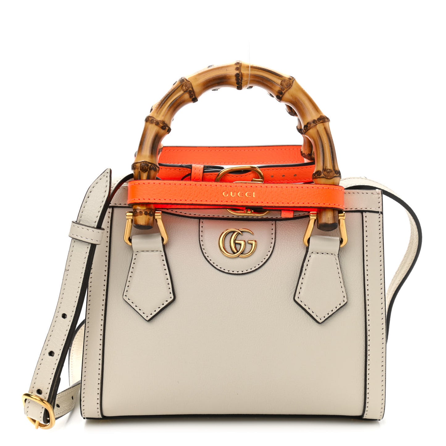 Wonka Grain Calfskin Mini Diana Tote Bag Mystic White Orange Fluo