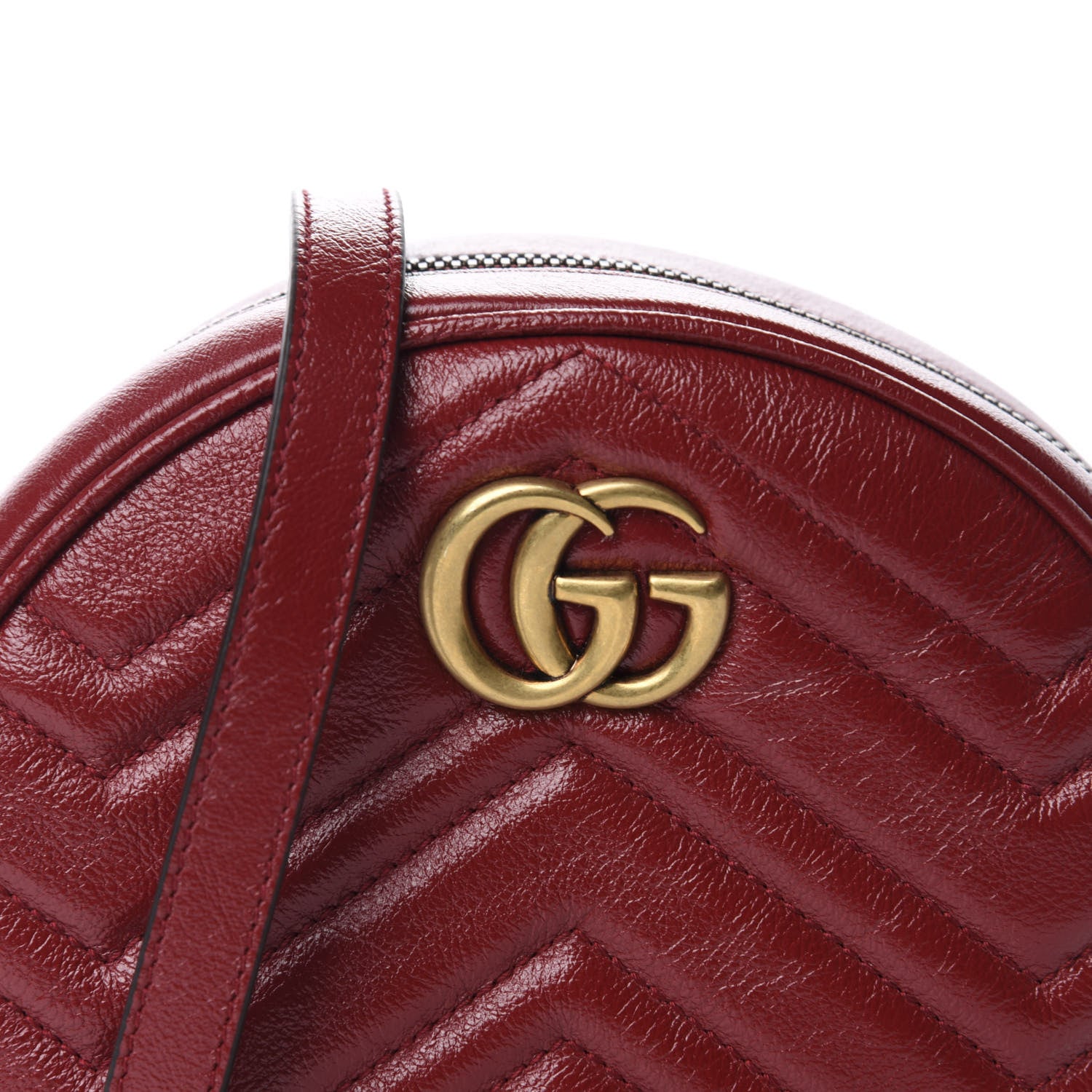 Gucci Glazed Calfskin Matelasse Heart Mini GG Marmont Round Shoulder Bag Romantic Cerise 10 of 10