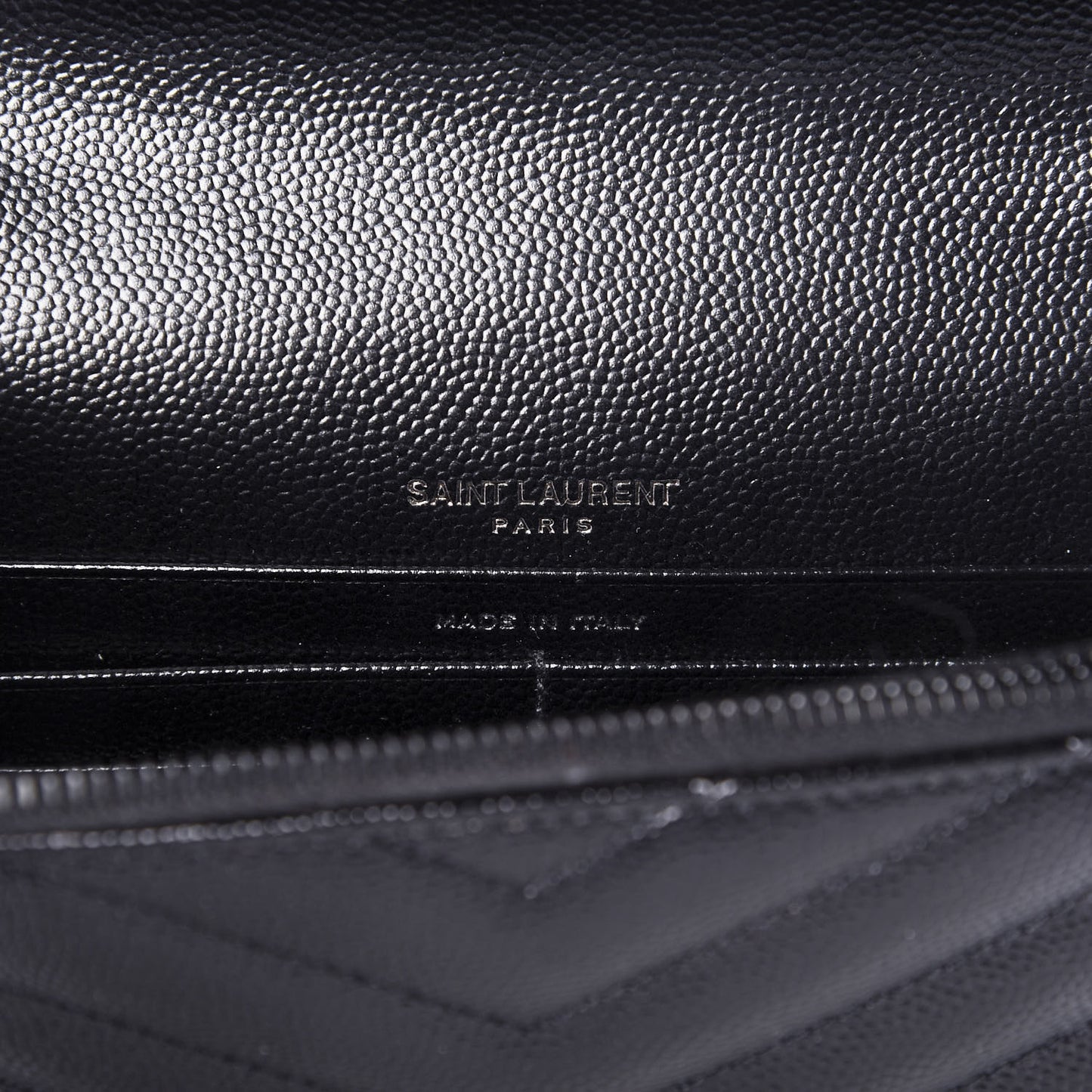 Grain De Poudre Matelasse Chevron Monogram Envelope Chain Wallet Black