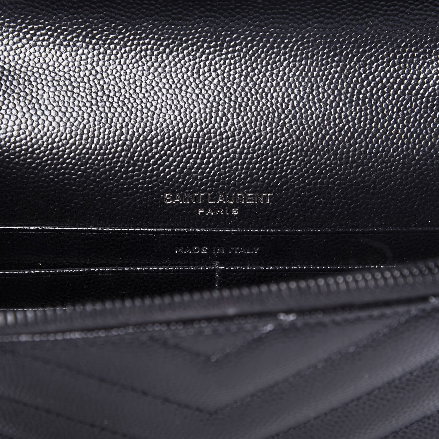 Saint Laurent Grain De Poudre Matelasse Chevron Monogram Envelope Chain Wallet Black 8 of 10