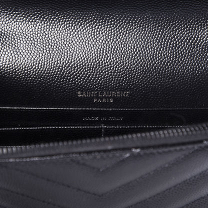 Saint Laurent Grain De Poudre Matelasse Chevron Monogram Envelope Chain Wallet Black 8 of 10
