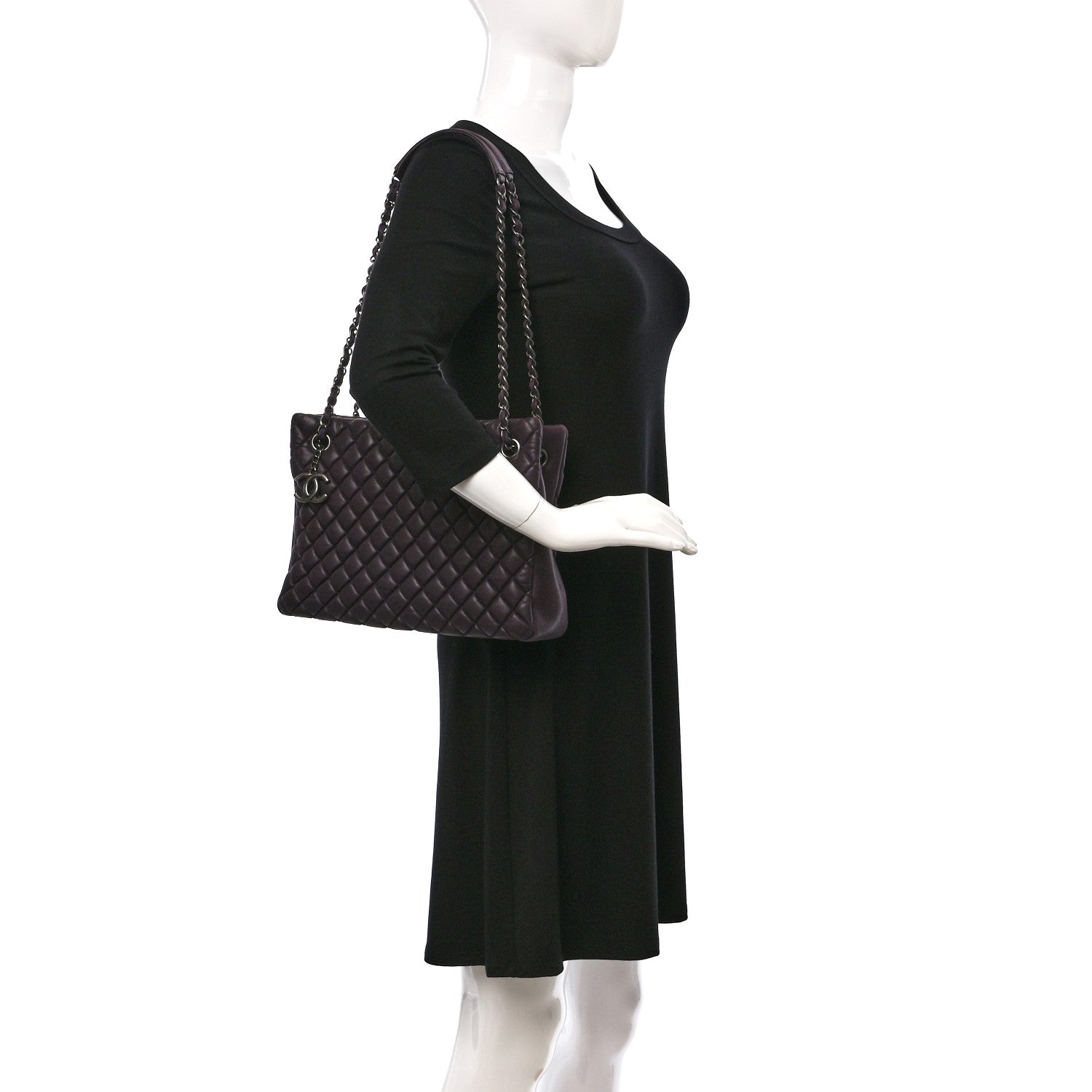 Chanel Iridescent Calfskin New Bubble Quilt Small Tote Plum 2 of 12