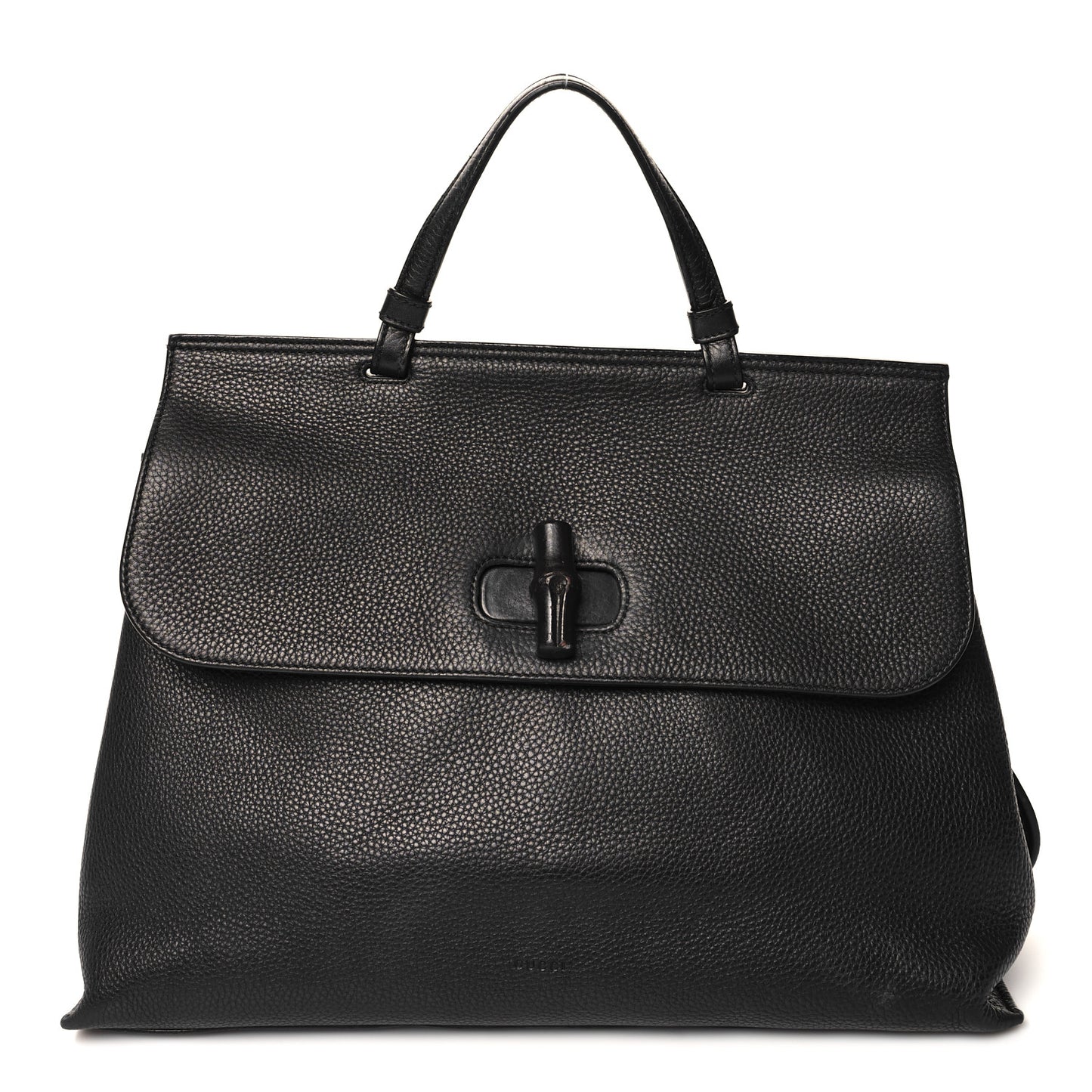 Pebbled Calfskin Large Bamboo Daily Top Handle Bag Black