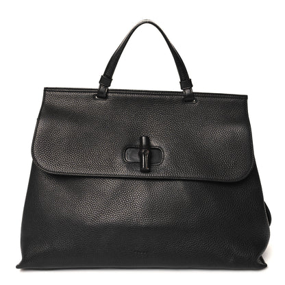 Gucci Pebbled Calfskin Large Bamboo Daily Top Handle Bag Black 1 of 10