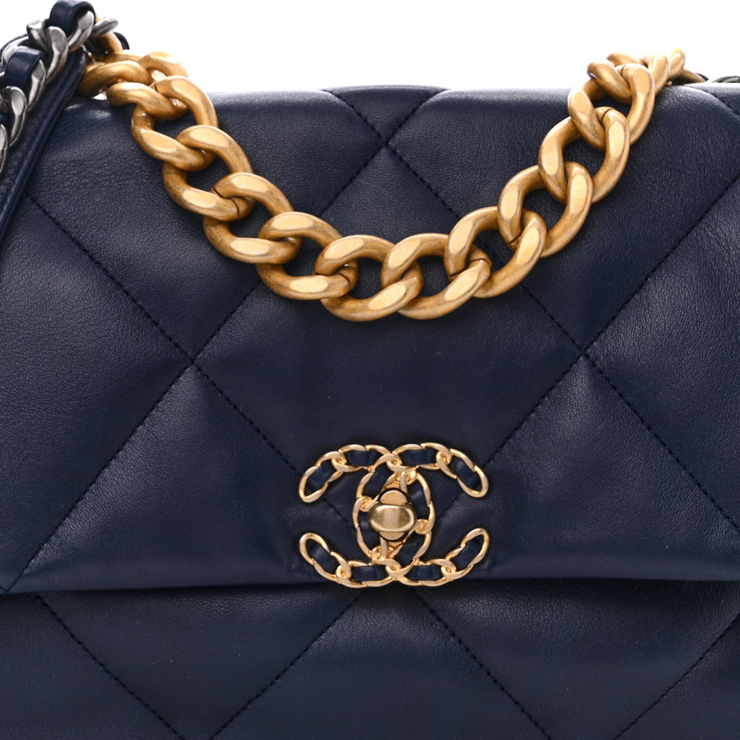 Chanel Lambskin Quilted Large Chanel 19 Flap Navy Blue 8 of 11