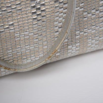 Fendi Canvas Metallic Calfskin Woven FF Roll Tote Silver 16 of 19