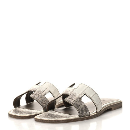 Hermes Matte Niloticus Crocodile Himalaya Oran Sandals 36 Blanc 3 of 9