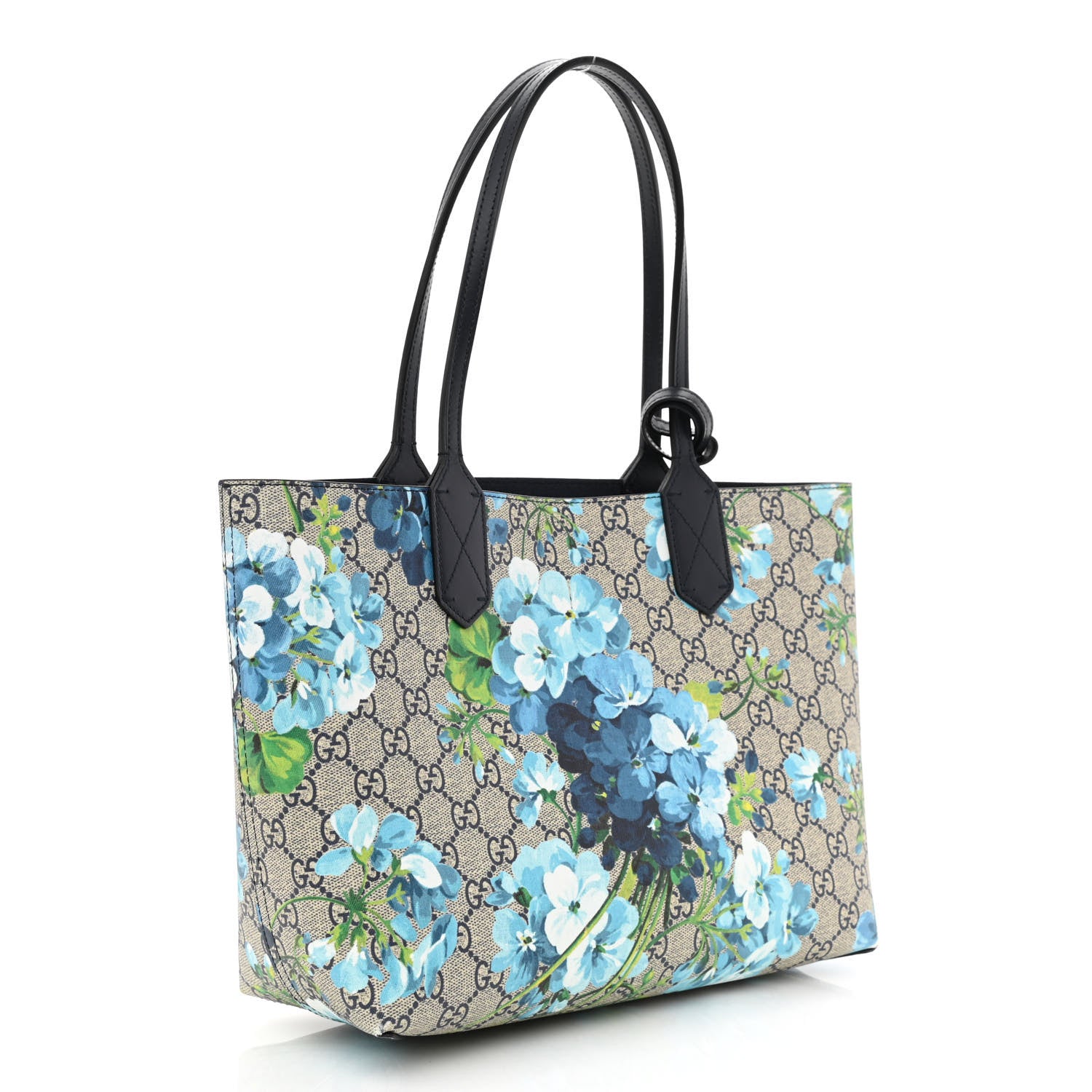 Gucci GG Supreme Monogram Blooms Small Reversible Tote Beige Blue Navy 3 of 17