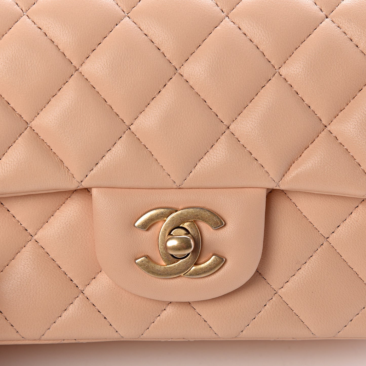 Lambskin Quilted Mini Rectangular Flap Beige
