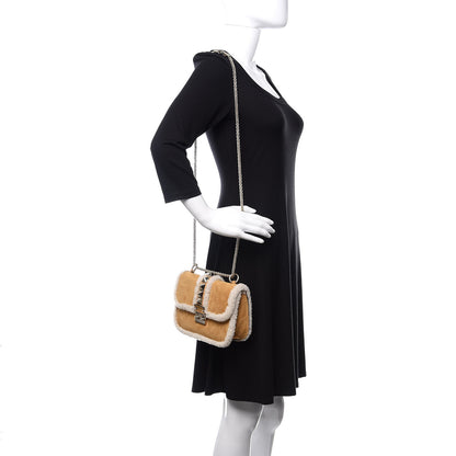 Valentino Garavani Shearling Small Glam Lock Rockstud Flap Tan 2 of 9