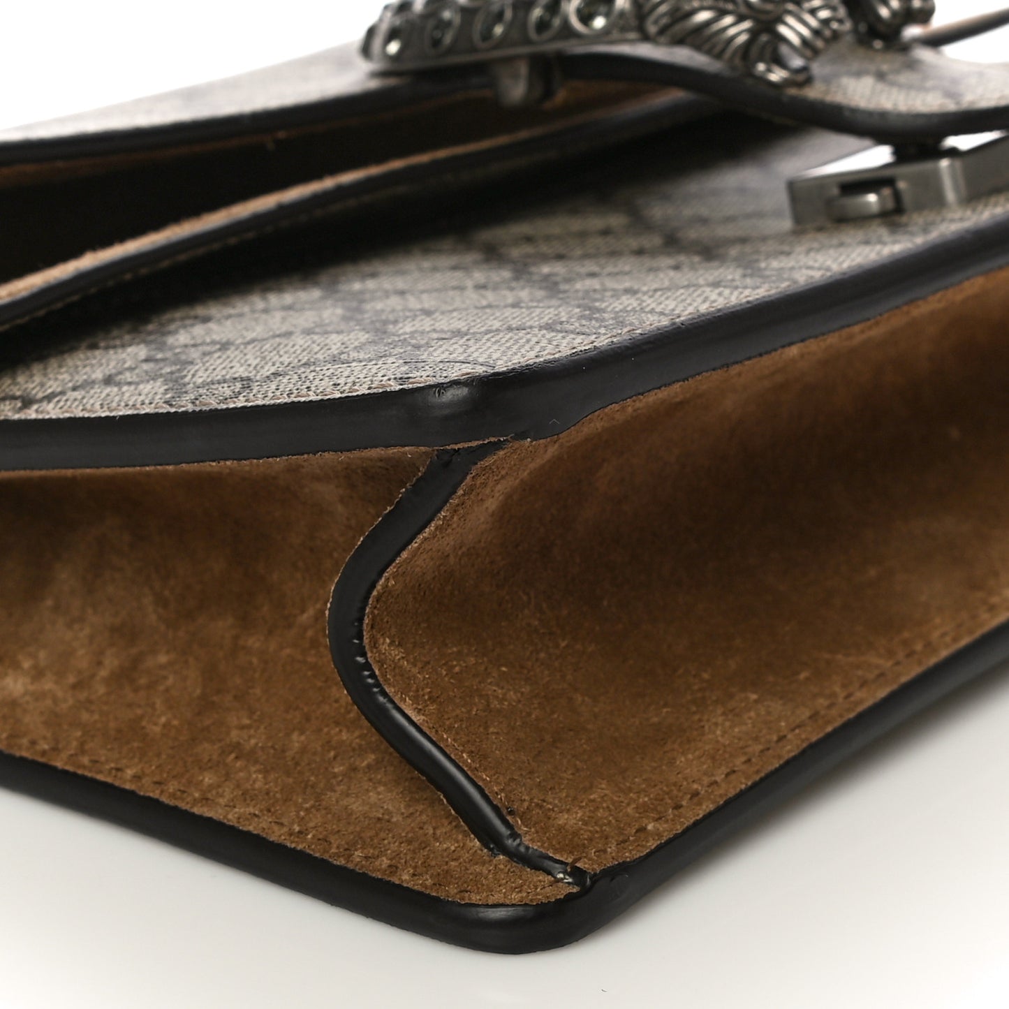 GG Supreme Monogram Suede Crystal Small Dionysus Shoulder Bag Beige Ebony Taupe