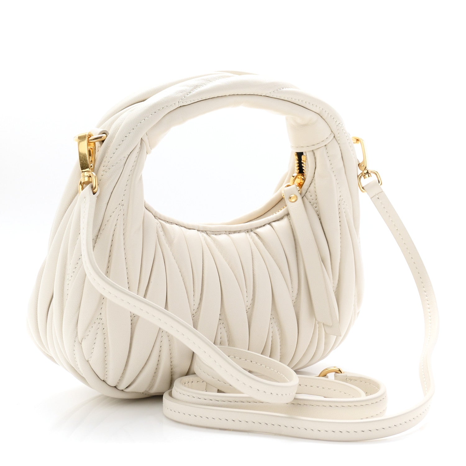 Miu Miu Nappa Matelasse Mini Wander Hobo White 3 of 10
