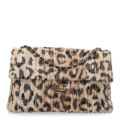 Chanel Tweed Mixed Fibers Leopard Print Souplissimo Maxi Flap Brown Black White 1 of 10