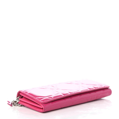 Christian Dior Patent Cannage Lady Dior Rendezvous Wallet On Chain Fuchsia 4 of 8