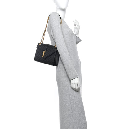 Saint Laurent Grain De Poudre Textured Mixed Matelasse Triquilt Medium Monogram Satchel Black 2 of 9