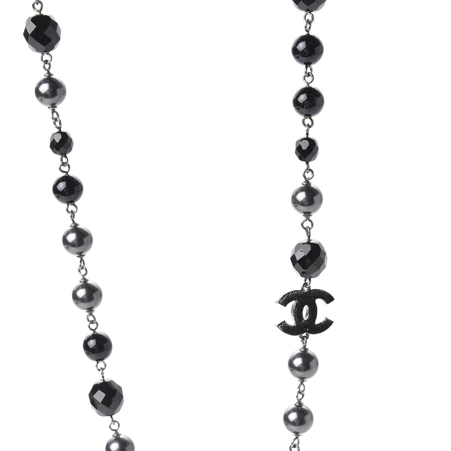 Ruthenium Pearl Beaded CC Long Necklace Black