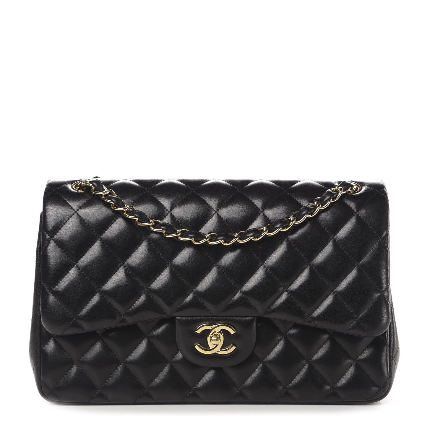 Lambskin Quilted Jumbo Double Flap Black