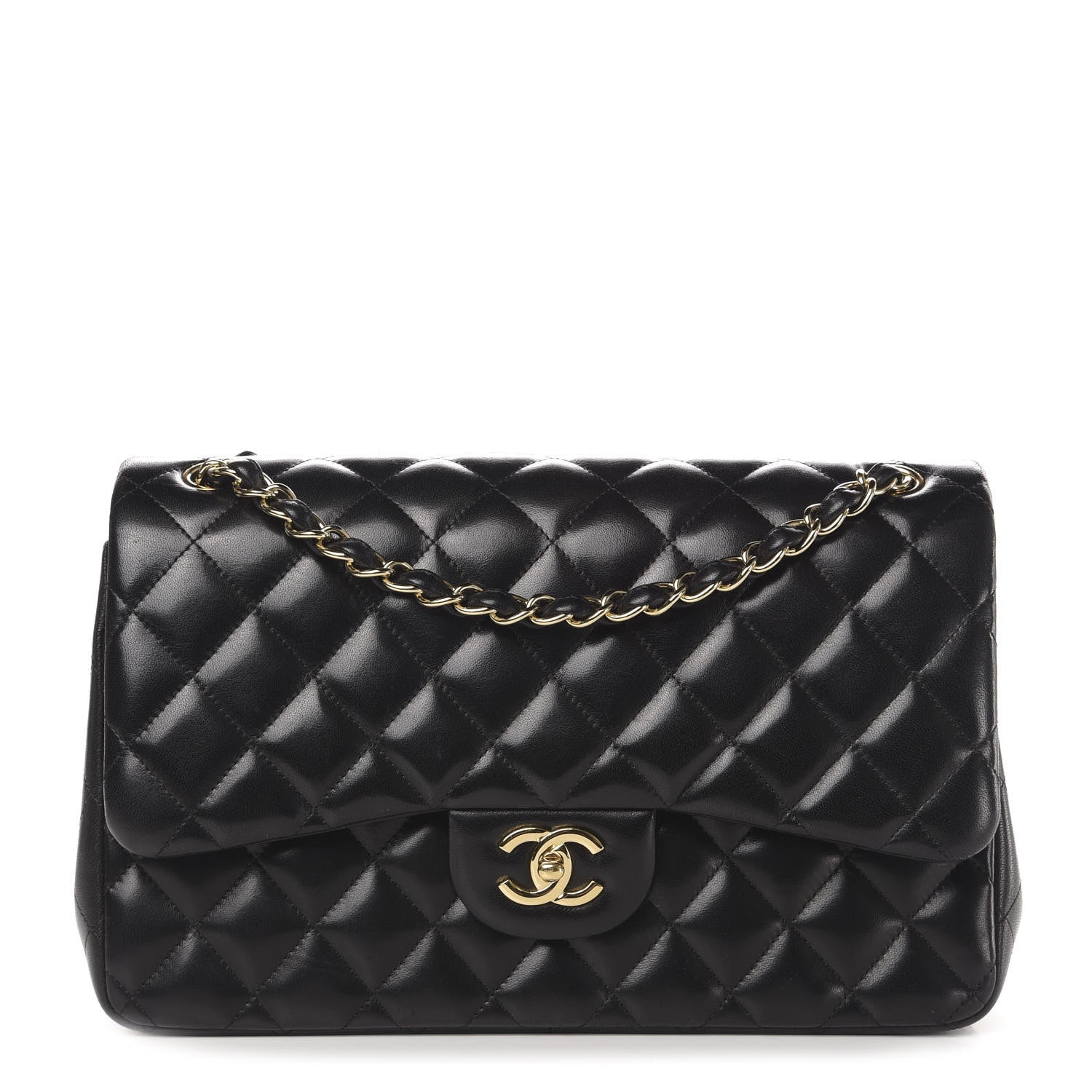 Chanel Lambskin Quilted Jumbo Double Flap Black 1 of 14