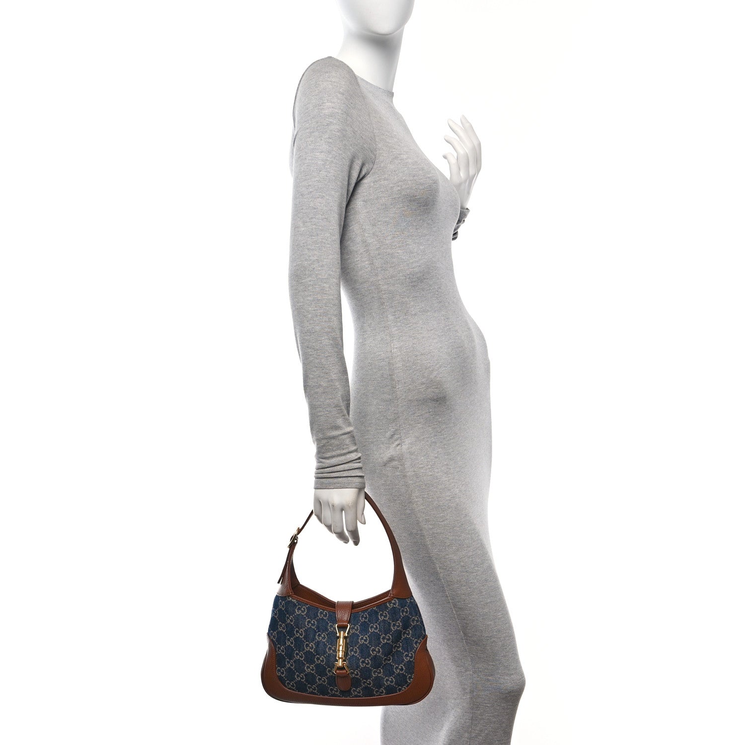 Gucci New Denim GG Monogram Calfskin Small Jackie 1961 Hobo Blue Tea Cuir 2 of 10