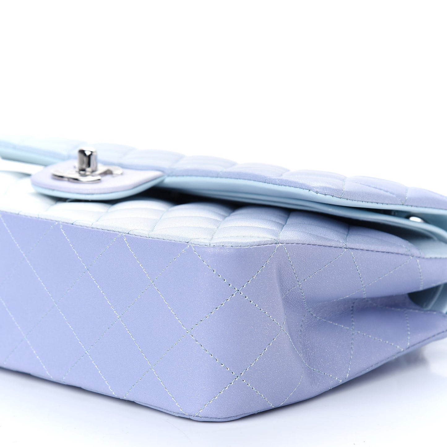 Perforated Lambskin Quilted Medium Double Flap Light Blue Light Purple White