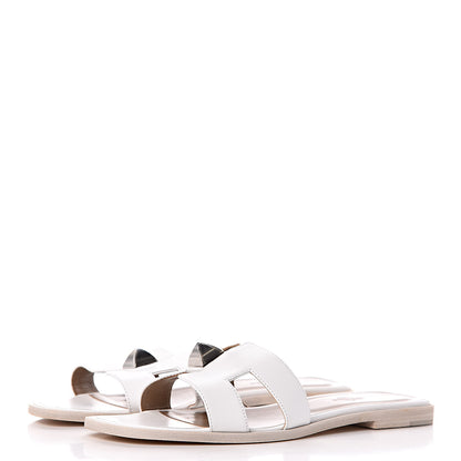 Hermes Box Calfskin Clous Pyramide Oran Sandals 39.5 White 3 of 9