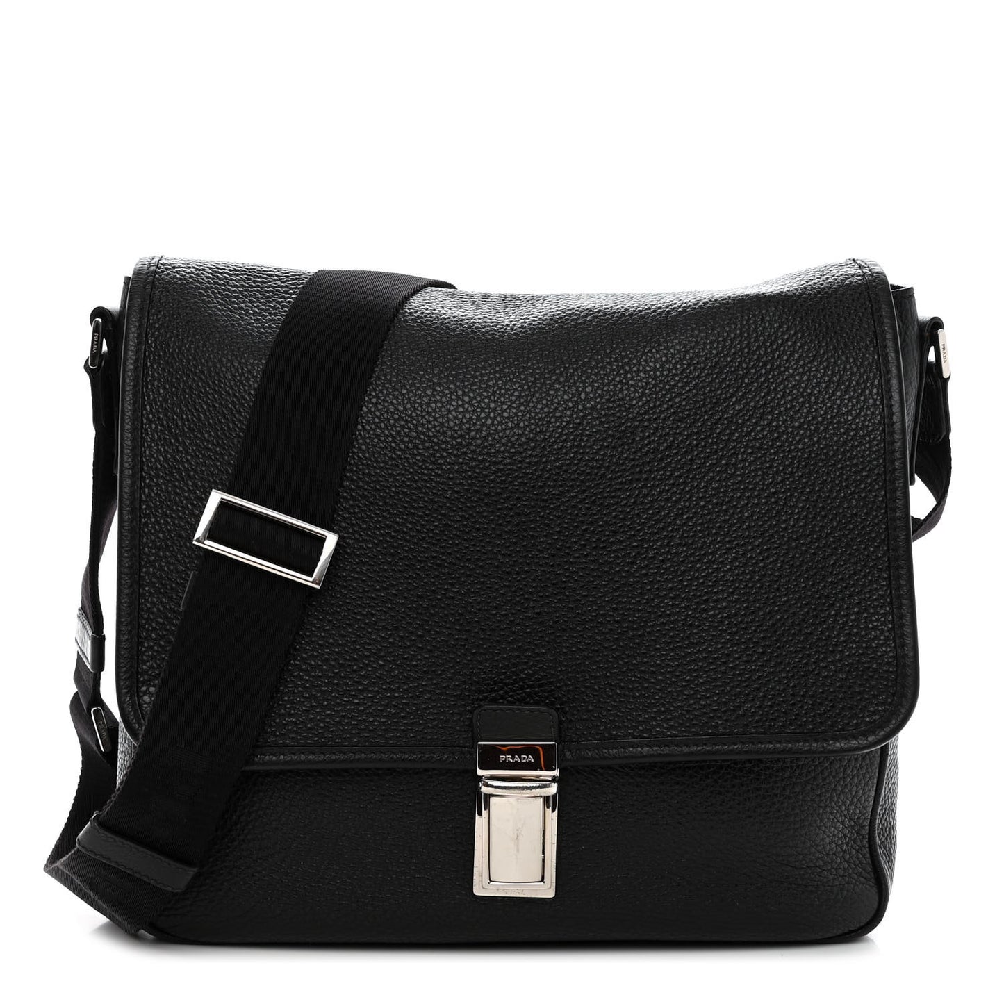 Vitello Daino Flat Flap Messenger Bag Black