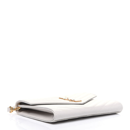 Saint Laurent Grain De Poudre Matelasse Chevron Monogram Envelope Clutch Blanc Vintage 4 of 12