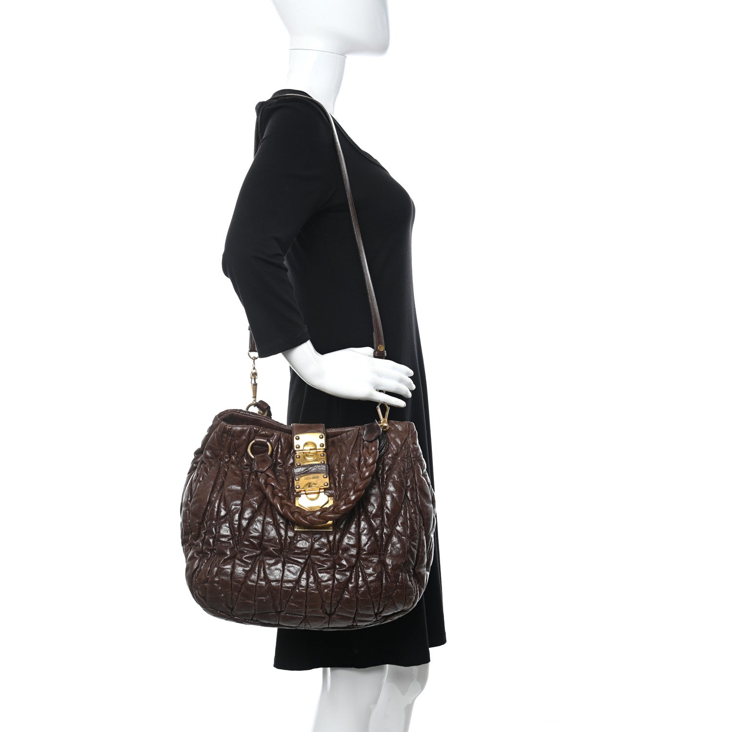 Miu Miu Nappa Matelasse Top Handle Satchel Brown 2 of 14
