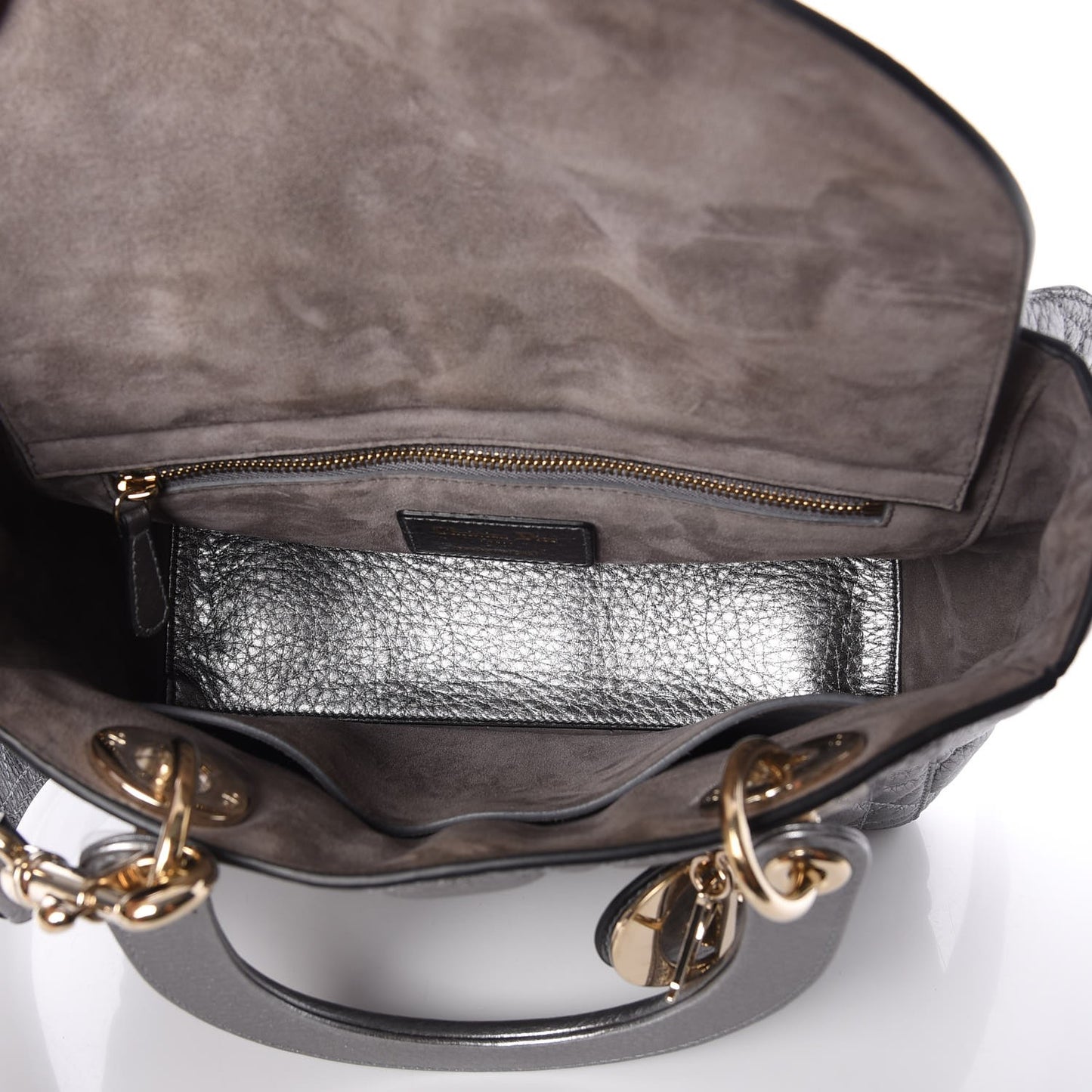 Metallic Grained Calfskin Cannage Medium Supple Lady Dior Silver