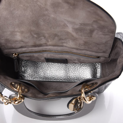 Christian Dior Metallic Grained Calfskin Cannage Medium Supple Lady Dior Silver 6 of 8