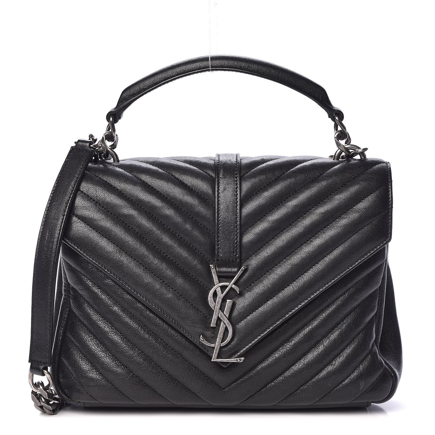 Sheepskin Matelasse Chevron Monogram Medium College Bag Black