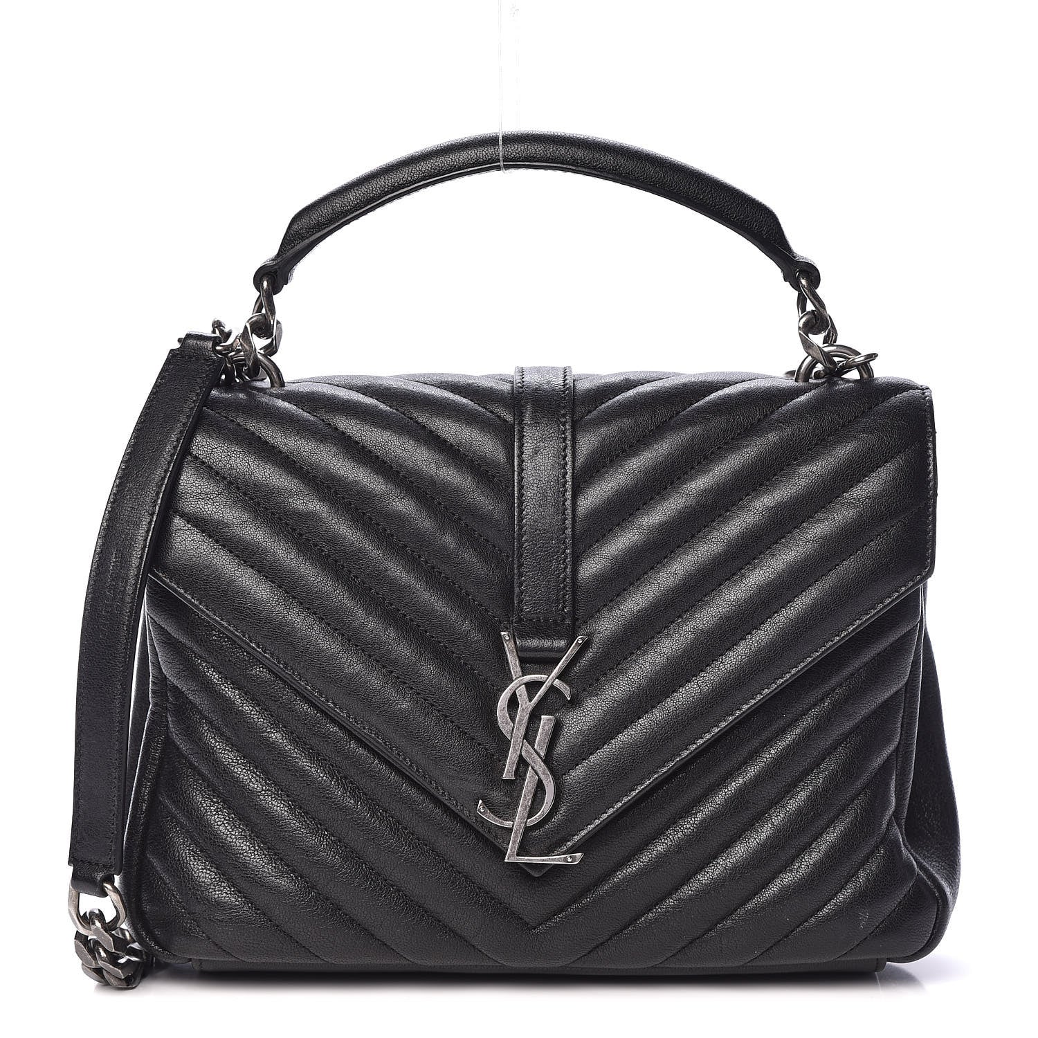 Saint Laurent Sheepskin Matelasse Chevron Monogram Medium College Bag Black 1 of 12