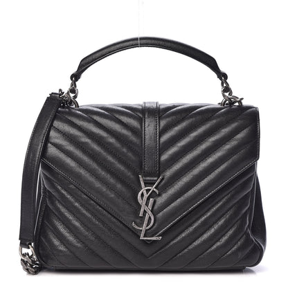 Saint Laurent Sheepskin Matelasse Chevron Monogram Medium College Bag Black 1 of 12