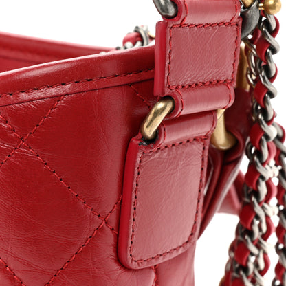 Chanel Aged Calfskin Quilted Small Gabrielle Logo Hobo Red 15 of 15
